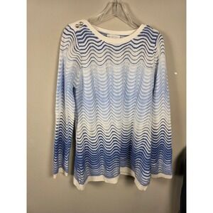Christopher & Banks‎ Womens Size M Blue White Ombre Wavy Knit Metallic Sweater